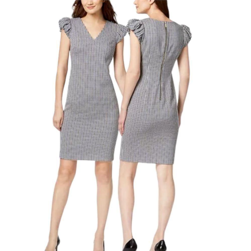 Calvin Klein Puff Sleeve Gingham v neck sheath dress size 8